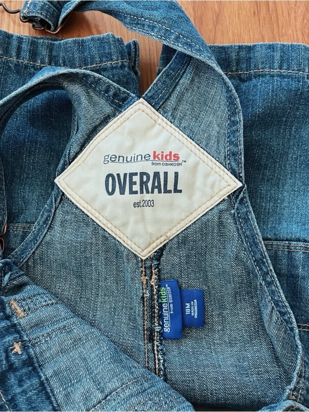 OshKosh Genuine Kids Short Overalls Boy/Girl Size 18 Months Denim Blue 2010 y2k